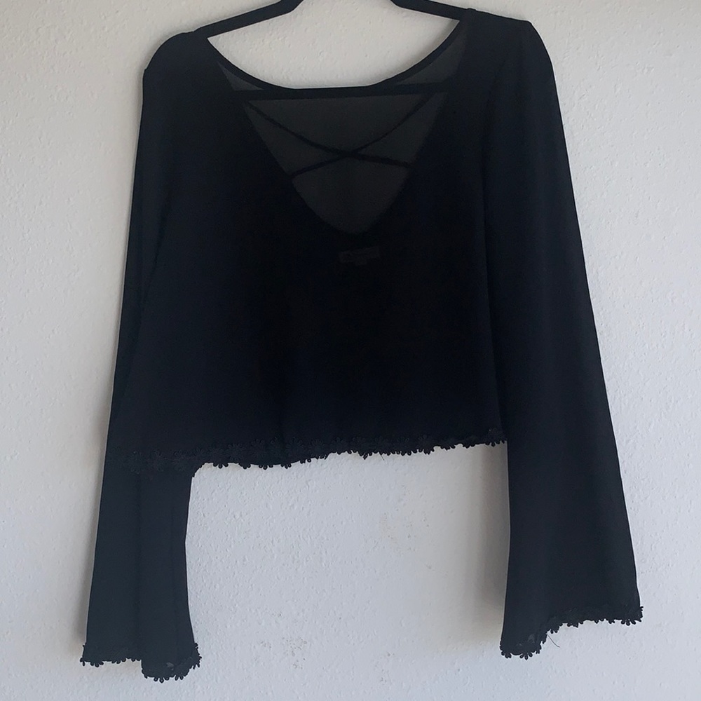 Sheer Crop w/ Floral Trim